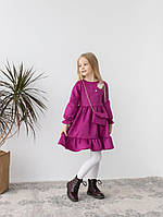 Нарядное детское платье с сумочкой замшевое в цвете (98 размер) фуксия