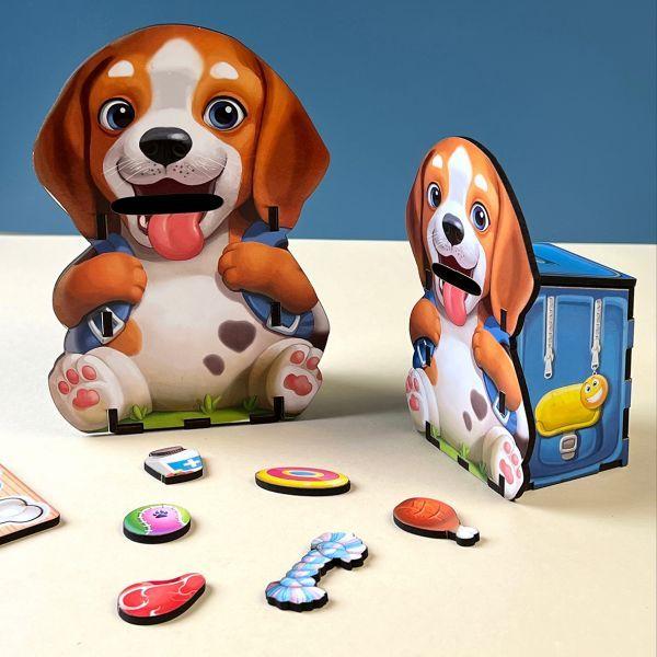 Дерев'яний пазл-сортер вкладиш Погодуй собачок Ань-янь 16*11*5 см (ПСФ113), фото 1