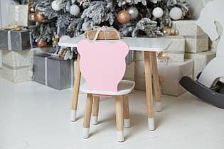 Столик дитячий прямокутний зі стільчиком Ведмедик 46х60х45 см Білий / Рожевий (230411)