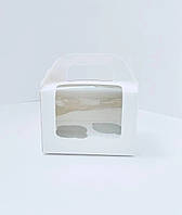 Коробка на 2 капкейка, белая, окно с прозрачной пленкой, 160*110*110