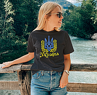 Женская футболка Mishe Патриотическая с рисунком герба 50 Черный (200538)