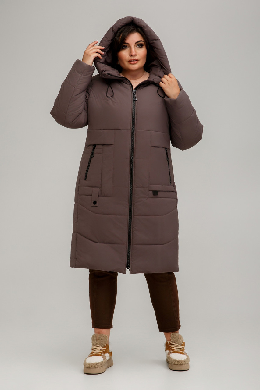 Тепле жіноче зимове пальто Верона з матової плащівки батал 50-60 розміри різні кольори молочний шоколад, фото 1