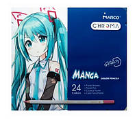 Карандаши 24 цвета шестигранные в метал. пенале,Chroma(Manga),8550-24TN,ТМ"Marco"