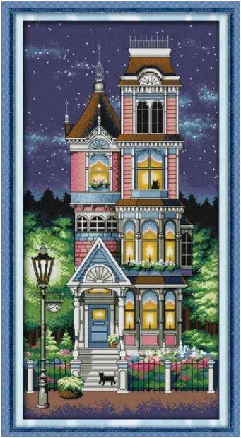 Набір для вишивання за нанесеною на канву схемою "A quiet night.Шарм ".AIDA 14CT printed, 34*62 см