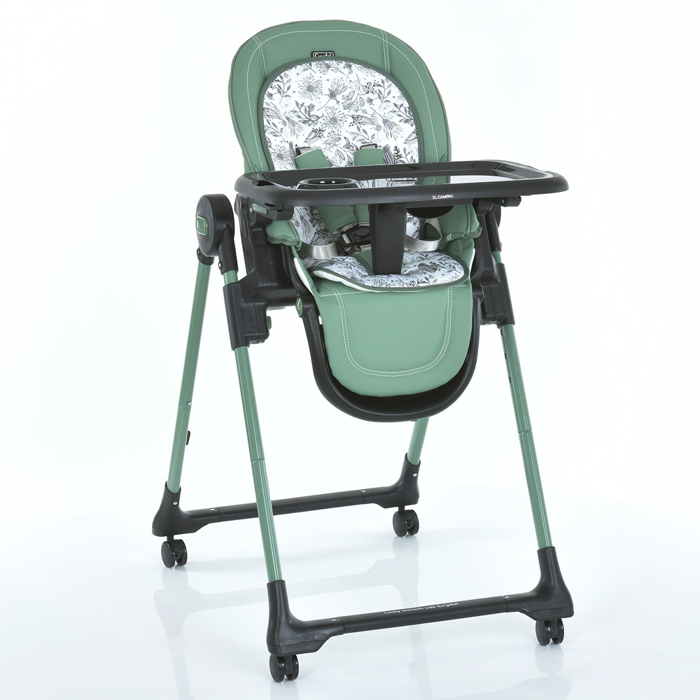 Стільчик ME 1037-B CRYSTAL Green для годування, 5-т. ремені, матрац, 4 колеса, шкір., зелений, фото 1