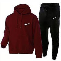 Спортивный костюм зимний Nike мужской бордовый на флисе| комплект теплый с начесом | Худи + Брюки