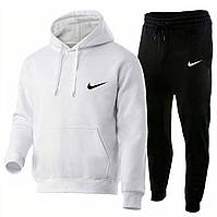 Спортивный костюм зимний Nike мужской белый на флисе| комплект теплый с начесом | Худи + Брюки