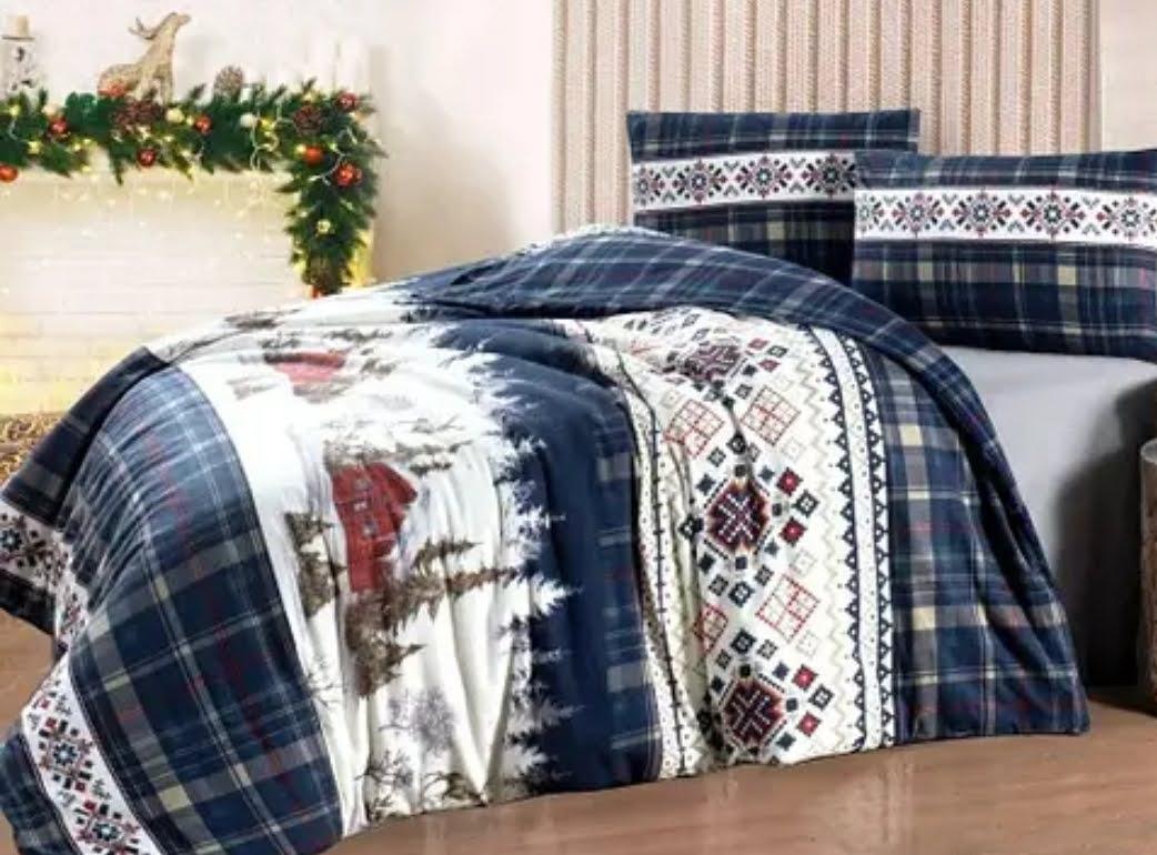 Евро розмір постільна білизна фланель  «Nature navy blue», фото 1