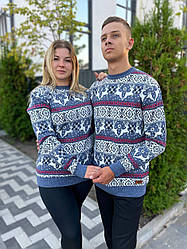 Чоловічий светр повсякденний теплий осінньо-зимовий з оленями, розміри M, L, XL колір синій, червоний, білий