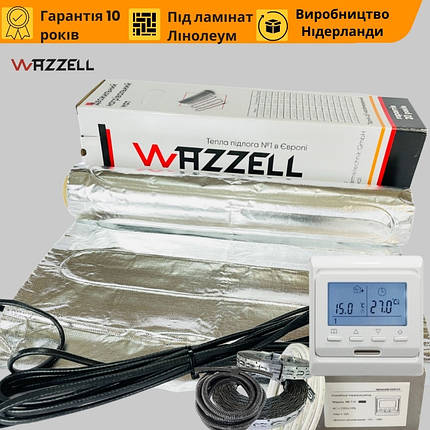 Алюмінієвий мат WAZZELL EASYHEAT 140 Вт/м.кв під ламінат + програмований термостат, фото 1