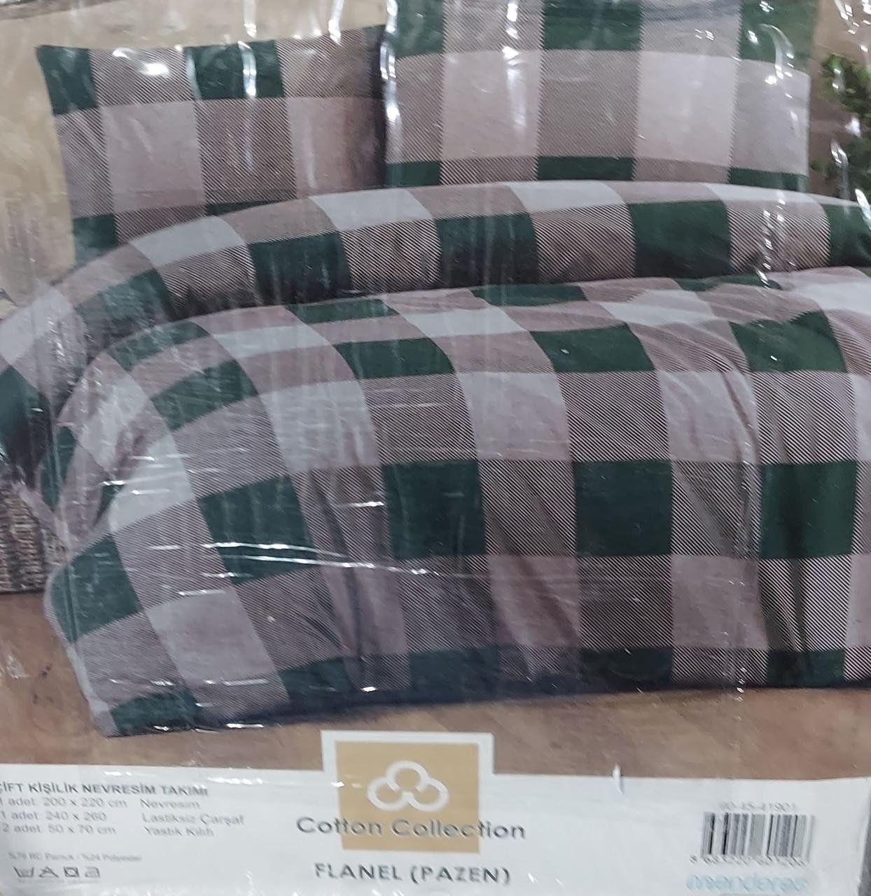 Постільна білизна фланель «Cotton Collection Flanel» евро розмір в квадрати зеленого кольору, фото 1