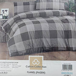 Постільна білизна фланель «Cotton Collection Flanel» евро розмір в квадрати сірого кольору