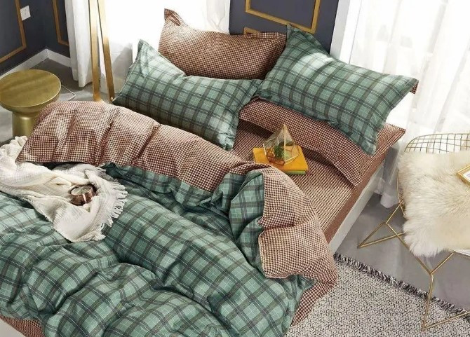 Євро-максі комплект постільної білизни "Тартан" з простирадлом 220/250