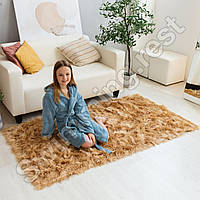 Килимок приліжковий трава, штучне хутро, замша, хутряна м'яка доріжка з довгим ворсом 100х180 см Бежевий
