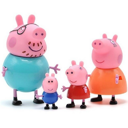 Набір фігурок Свинка Пеппа RESTEQ. Ігрові фігурки із мультфільму Peppa Pig 4 шт. Іграшка Порося Джордж, Папа Свин, Мама Свинка