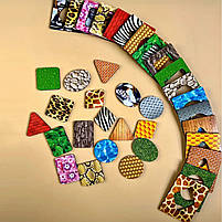 Дерев'яний пазл-сортер Дошки Сегена з візерунками - 2 (Пір'я), геометричні фігури Ань-янь 10*7,5 см (ПСД086), фото 2