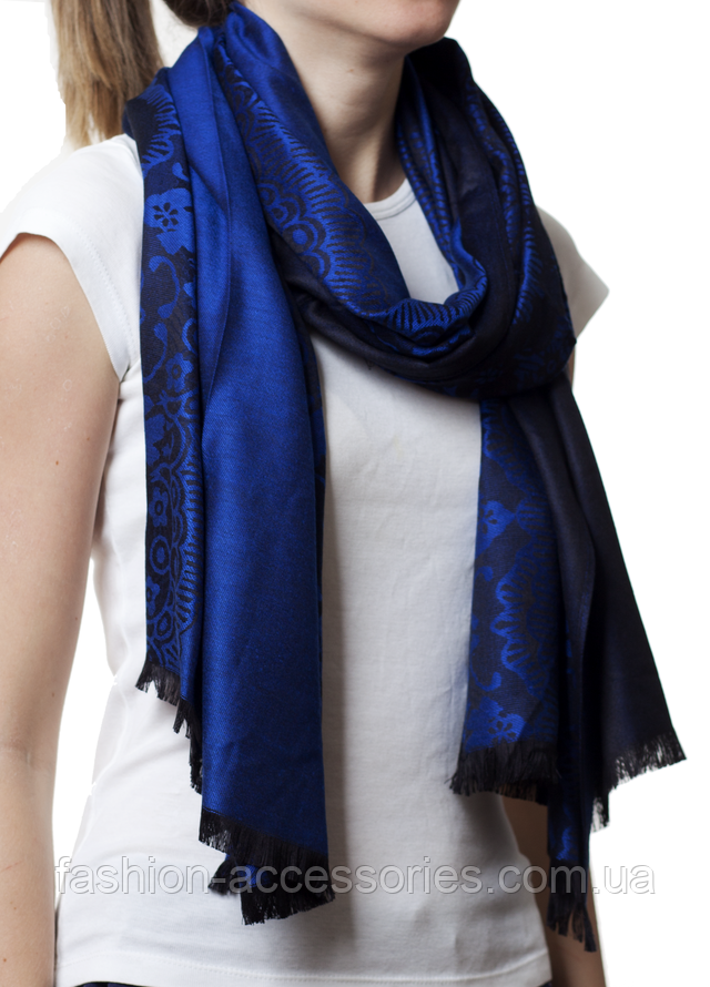 Кашеміровий шарф з візерунком жіночий синій Палантин з візерунком синій (83002) 1