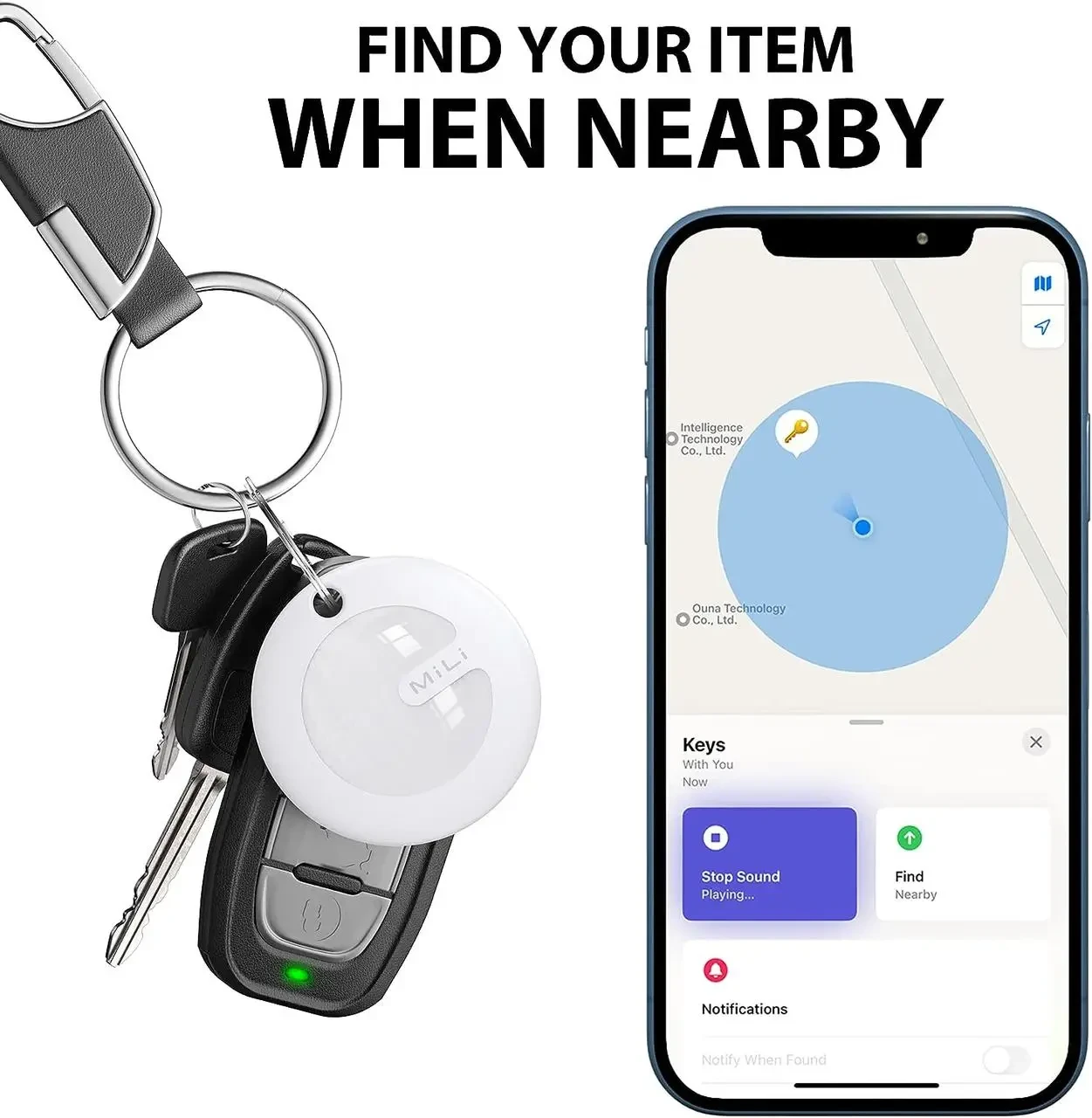 Локатор MiLi Key Finder з чохлом, портативний Bluetooth-трекер працює з Apple Find My (тільки для iOS), трекер для багажу, трекер, фото 1
