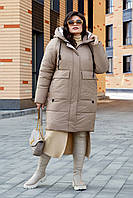 Зимнее стильное пальто Гамбург с двусторонней молнией батал 50-60 размеры разные цвета капучино 60