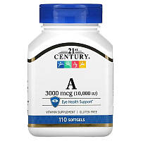 Витамин A, vitamin A, 3000 мкг (10 000 МЕ), 21st Century, 110 капсул