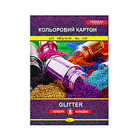 Набор цветного картона "Glitter" Premium А4 ККГ-А4-8, 8 листов Toyvoo Набір кольорового картону "Glitter"