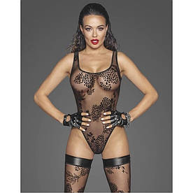 Боді сексуальне напівпрозоре з візерунками S F242 Noir Handmade, чорне, S M