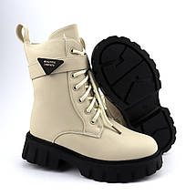 0534B Бежеві зимові черевики на шнурівці для дівчинки шерсть тм Том.м  розмір 37 - устілка 23 см, фото 4