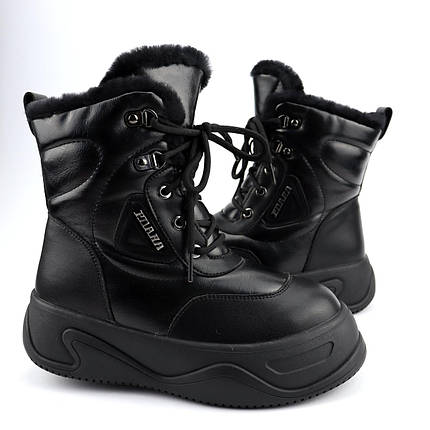 01182A Зимові шкіряні черевики для дівчинки чорні тм Bi&Ki, фото 1