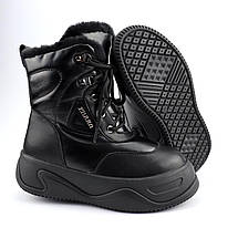 01182A Зимові шкіряні черевики для дівчинки чорні тм Bi&Ki, фото 3