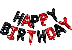 Фольговані букви | гірлянда "HAPPY BIRTHDAY", червоно-чорні