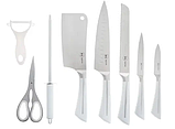 Набір ножів Rainstahl RS/KN-8003-09 з неіржавкої сталі з точилкою, ножицями на підставці 9 предметів, фото 2