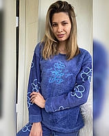 Теплая женская пижама мягкая голубая флис с махрой Lovely Forever Турция