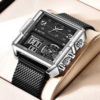 Мужские механические квадратные часы на руку черный Lige Maxi Toyvoo Чоловічий механічний квадратний годинник