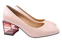 Туфлі жіночі з натуральної шкіри на великому каблуці Рожеві Oeego 73-21DT 40 OP, код: 7365182