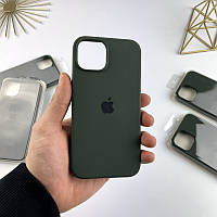 Силиконовый чехол на Айфон 15 c закрытым низом. Silicone Case iPhone 15 Dark Green (54)