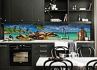 Наклейка виниловая кухонный фартук Zatarga Тропический пляж 600х3000 мм OP, код: 5567322