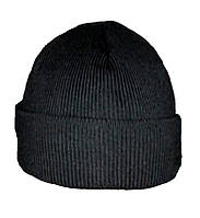 Тепла в'язана чорна шапка з підкладкою фліс (вовна/акрил)