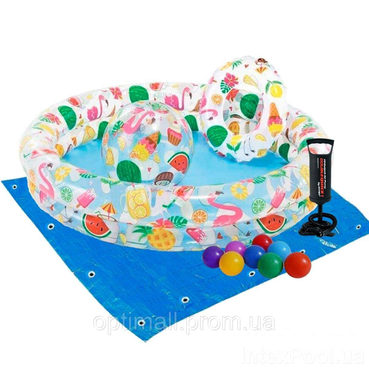 Детский надувной бассейн Intex 59460-2 «Фрукты», 122 х 25 см, с мячиком и кругом, с шариками OP, код: 2587706 - фото 1 - id-p1987533045