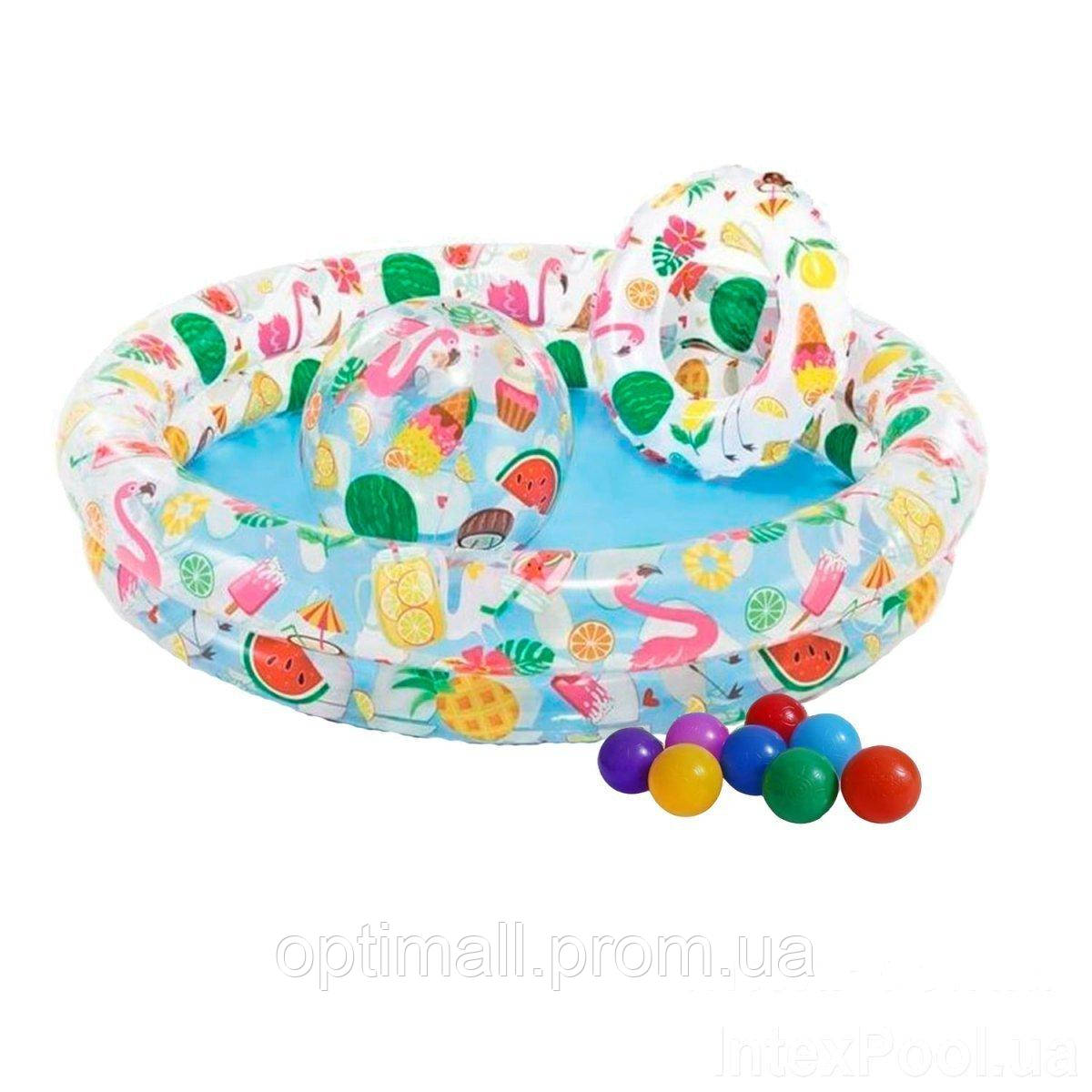 Детский надувной бассейн Intex 59460-2 «Фрукты», 122 х 25 см, с мячиком и кругом, с шариками OP, код: 2587706 - фото 2 - id-p1987533045