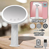 Косметичний  дзеркало з LED-підсвіткою J-Mirror MakeUp 360° настільне для макіяжу, сенсорне Біле