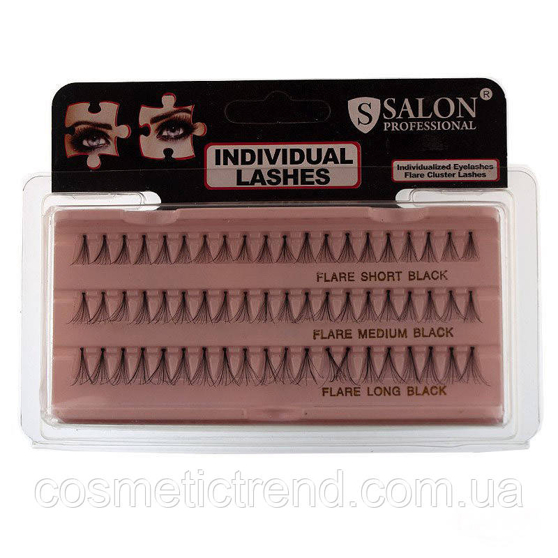 Вії пучкові потрійні 10-12-14 mm Flare Short-Medium-Long (mix) Black Salon Professional