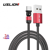 Поворотний кабель Type-C — USB (1m) на 180° USLION US0132 Red Дріт для швидкого Заряджання Смартфонів 3.0 A Fast