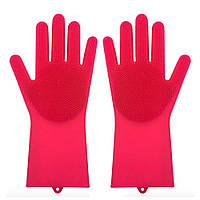 Силіконові рукавиці SUNROZ для миття посуду зі щіточкою Червоний (SUN2571) OE, код: 366906