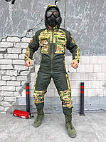 Мужской тактический зимниий костюм горка хаки со вставкми мультикам Комплект военный куртка штаны мембранный M