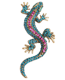 Брошка гекон, Gecko Blue Pink, 6.5х3 см.