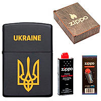 Комплект Zippo Зажигалка CLASSIC black matte + Подарочная упаковка + Бензин + Кремни