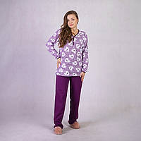 Жіноча тепла піжама байка кнопка "Серця-фіолетовий колір" р. 48-64