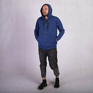 Чоловіча тепла кофта на блискавці з капюшоном "Синій колір" р. 44-56