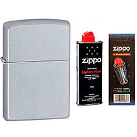 Комплект Zippo Запальничка 205 CLASSIC satin chrome + Бензин + Кремені в подарунок