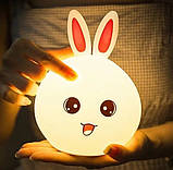 Дитячий нічник RGB Силіконовий Кролик Rabbit Silicone Зайчик з вушками, фото 7